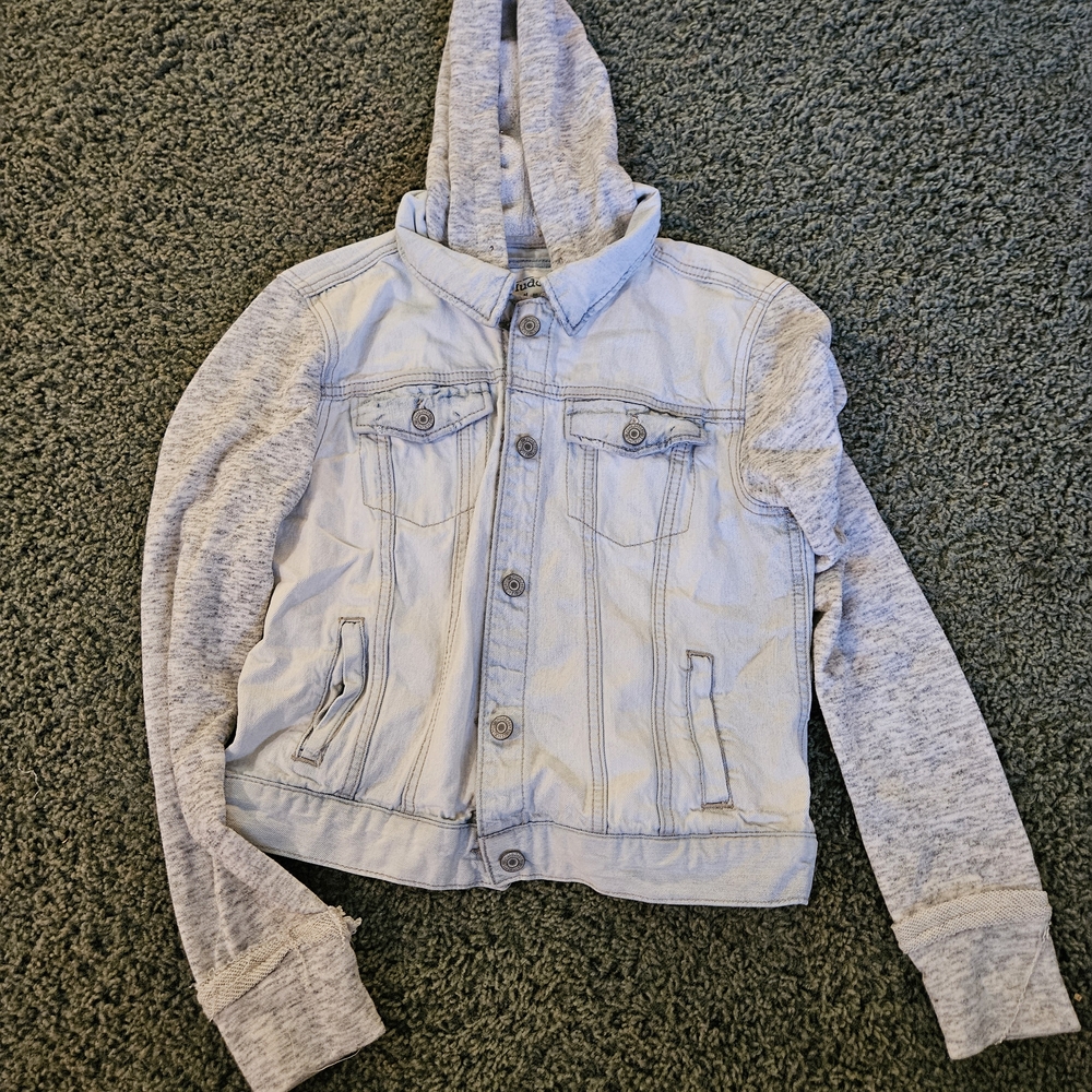 Med Mudd Light Blue and Gray Jean Jacket with Hood